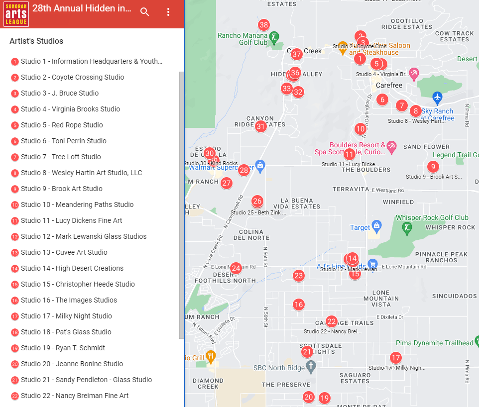 28th Annual Hidden in the Hills Artist Studio Tour Goggle map